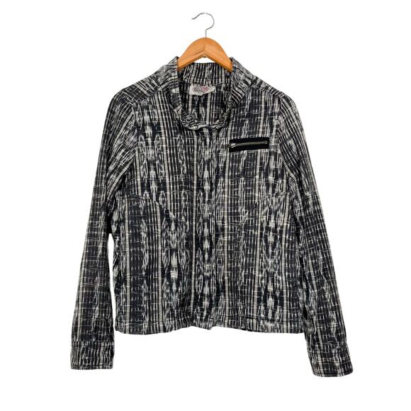 Ecote‎ Women Cotton Lightweight Utility Bomber Jacket Sz S  Black Gray Geometric - Picture 1 of 8